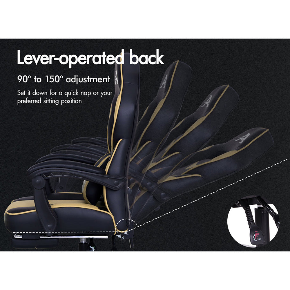 ALFORDSON Gaming Chair Office Seat Thick Padding Footrest Executive Racing Gold