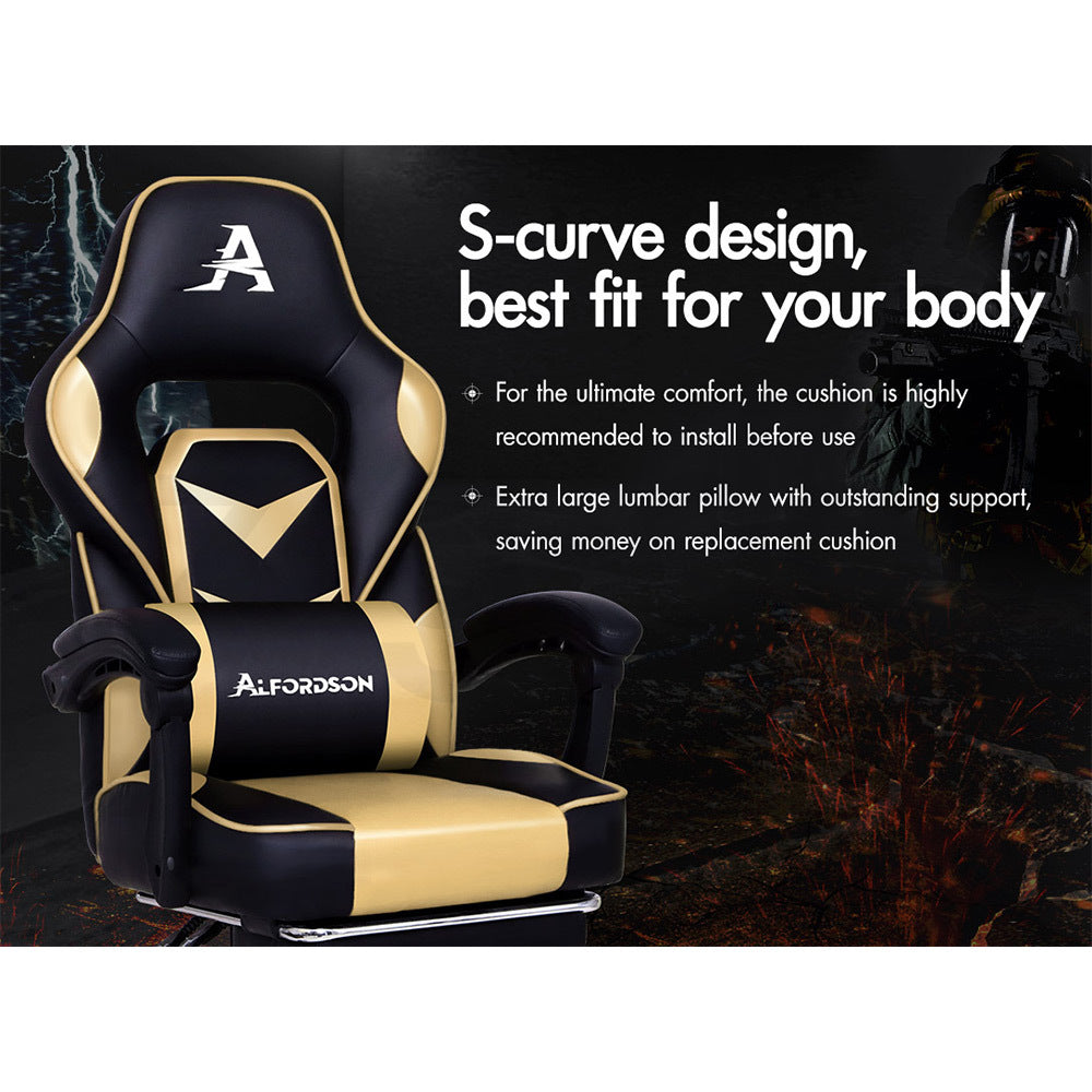 ALFORDSON Gaming Chair Office Seat Thick Padding Footrest Executive Racing Gold