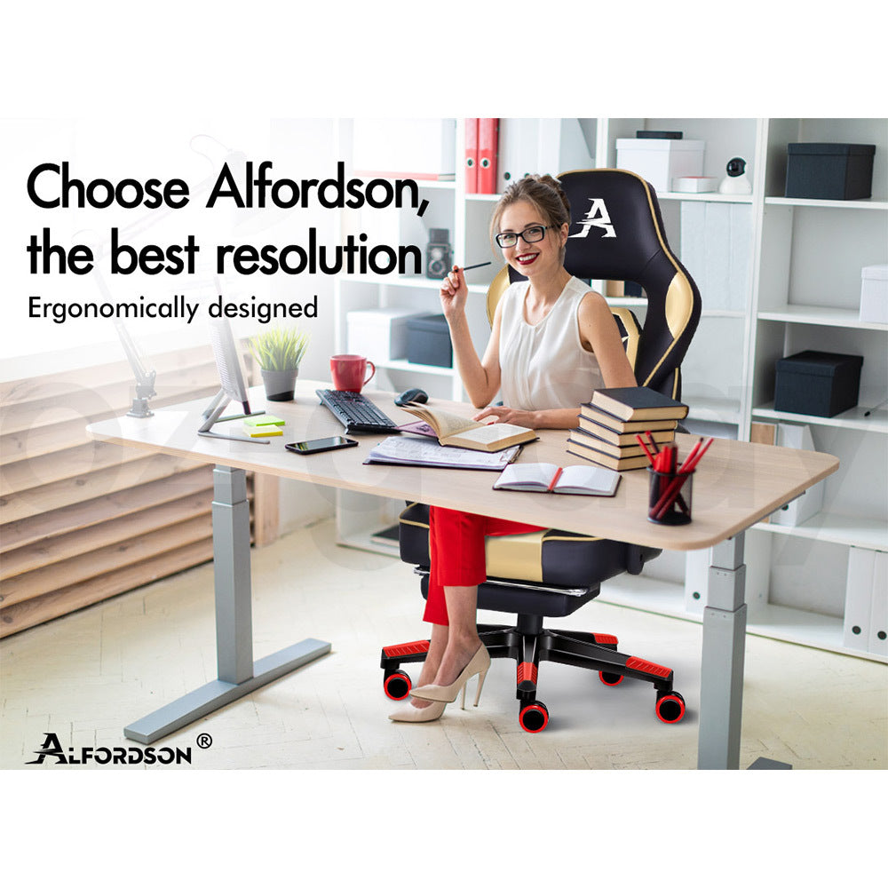 ALFORDSON Gaming Chair Office Seat Thick Padding Footrest Executive Racing Gold