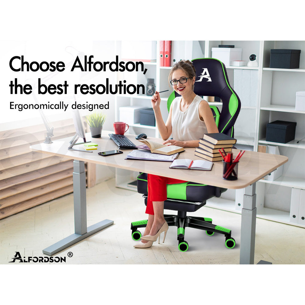 ALFORDSON Gaming Chair Office Seat Thick Padding Footrest Executive Racing Green
