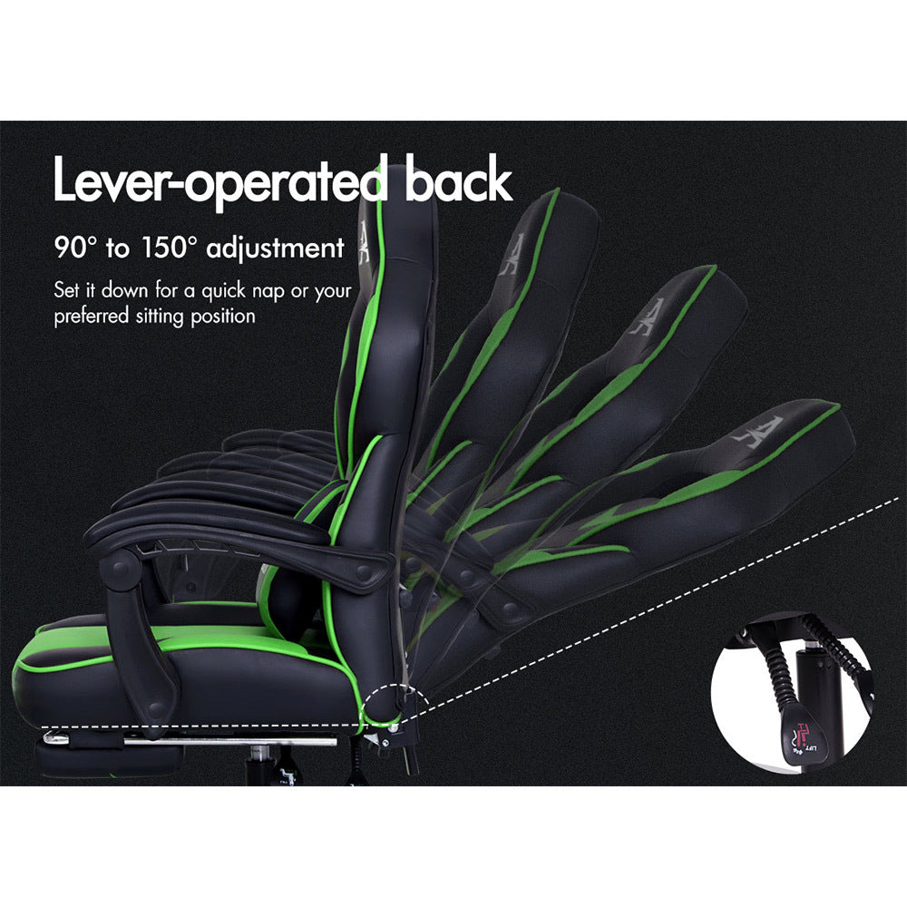 ALFORDSON Gaming Chair Office Seat Thick Padding Footrest Executive Racing Green
