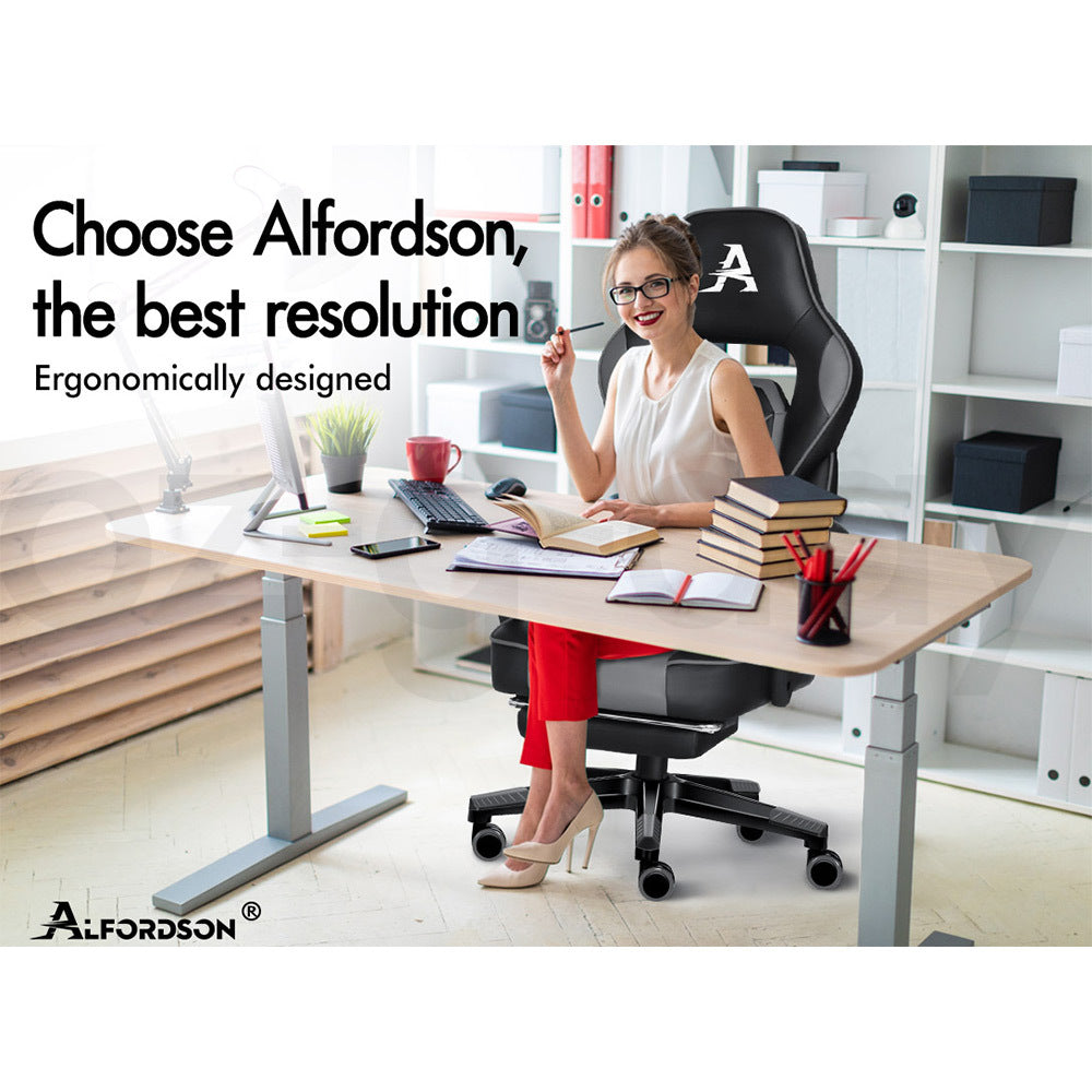 ALFORDSON Gaming Chair Office Seat Thick Padding Footrest Executive Racing Grey