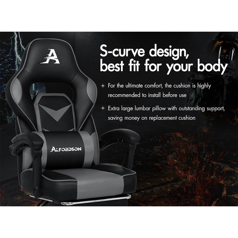 ALFORDSON Gaming Chair Office Seat Thick Padding Footrest Executive Racing Grey