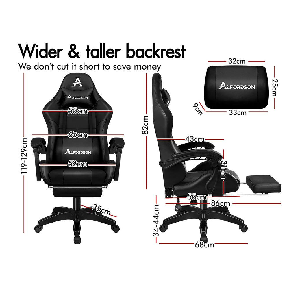 ALFORDSON Gaming Office Chair Extra Large Pillow Racing Executive Footrest Seat