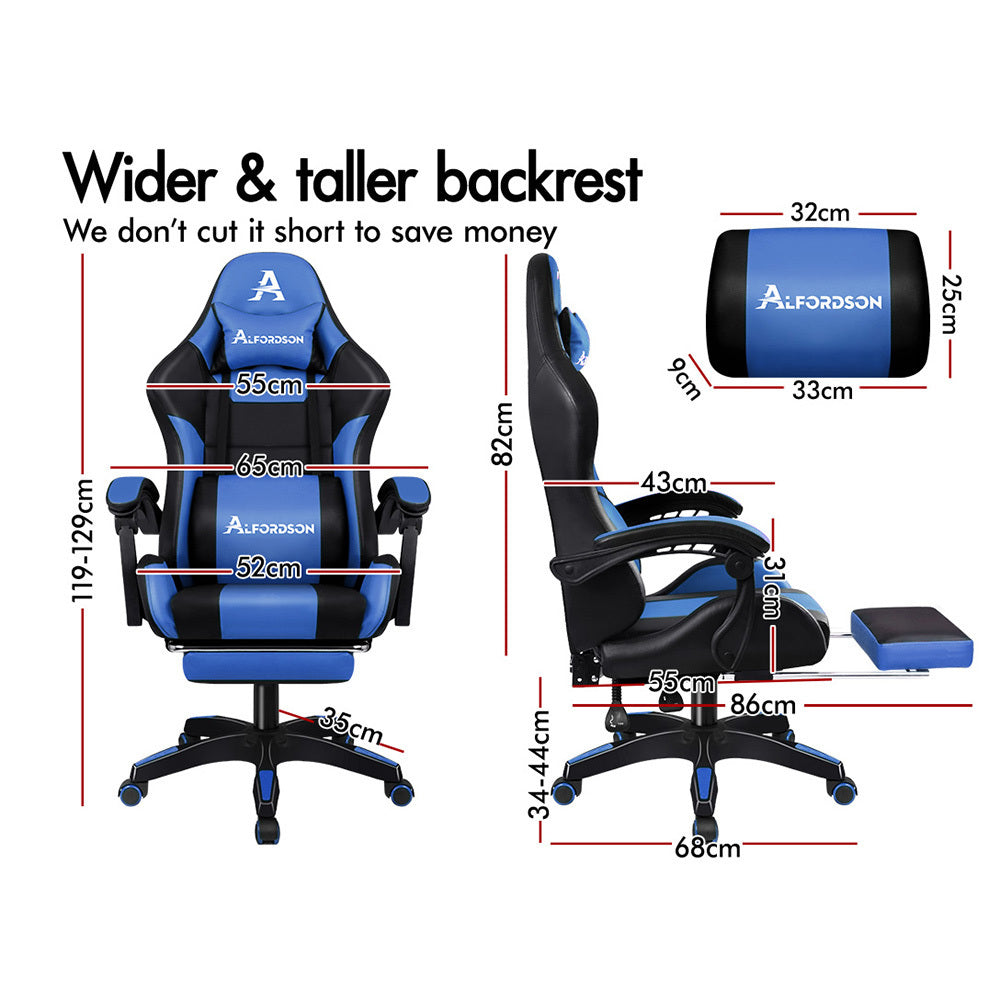 ALFORDSON Gaming Office Chair Extra Large Pillow Racing Executive Footrest Seat