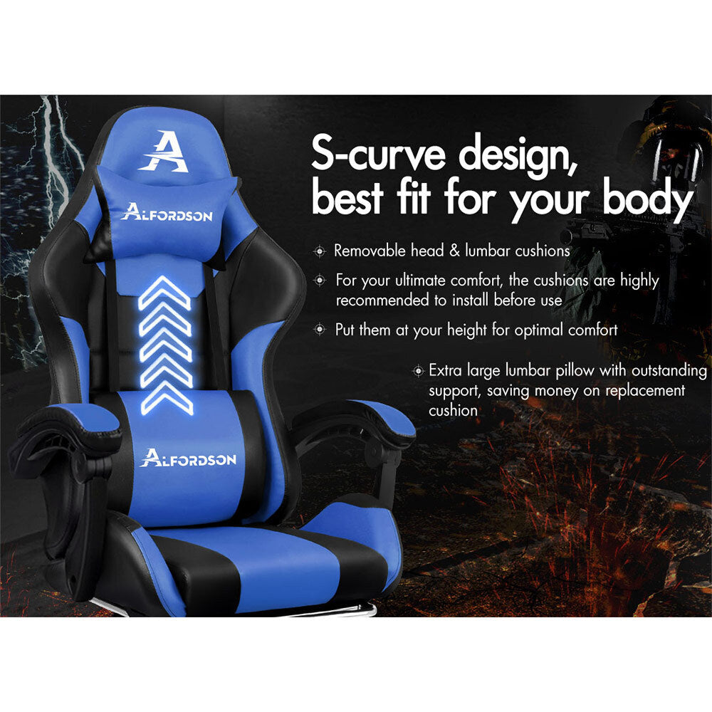 ALFORDSON Gaming Office Chair Extra Large Pillow Racing Executive Footrest Seat