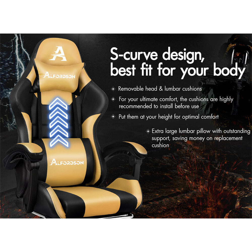 ALFORDSON Gaming Office Chair Extra Large Pillow Racing Executive Footrest Seat
