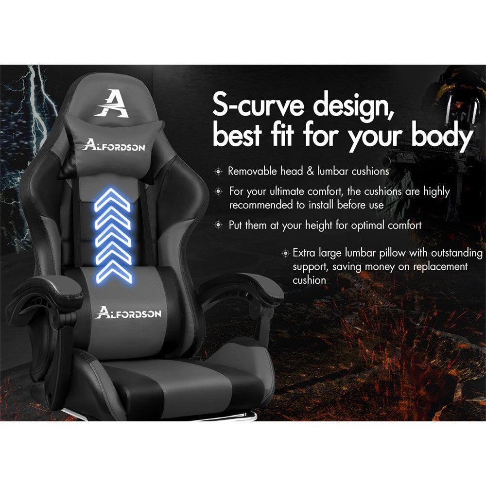 ALFORDSON Gaming Office Chair Extra Large Pillow Racing Executive Footrest Seat