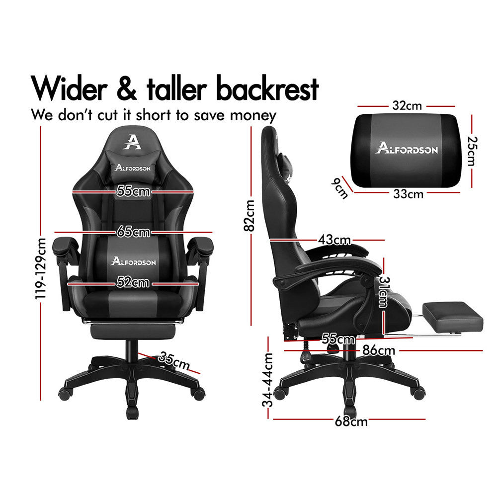ALFORDSON Gaming Office Chair Extra Large Pillow Racing Executive Footrest Seat