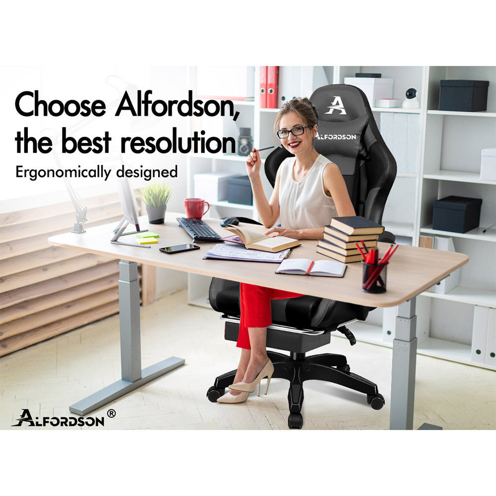 ALFORDSON Gaming Office Chair Extra Large Pillow Racing Executive Footrest Seat