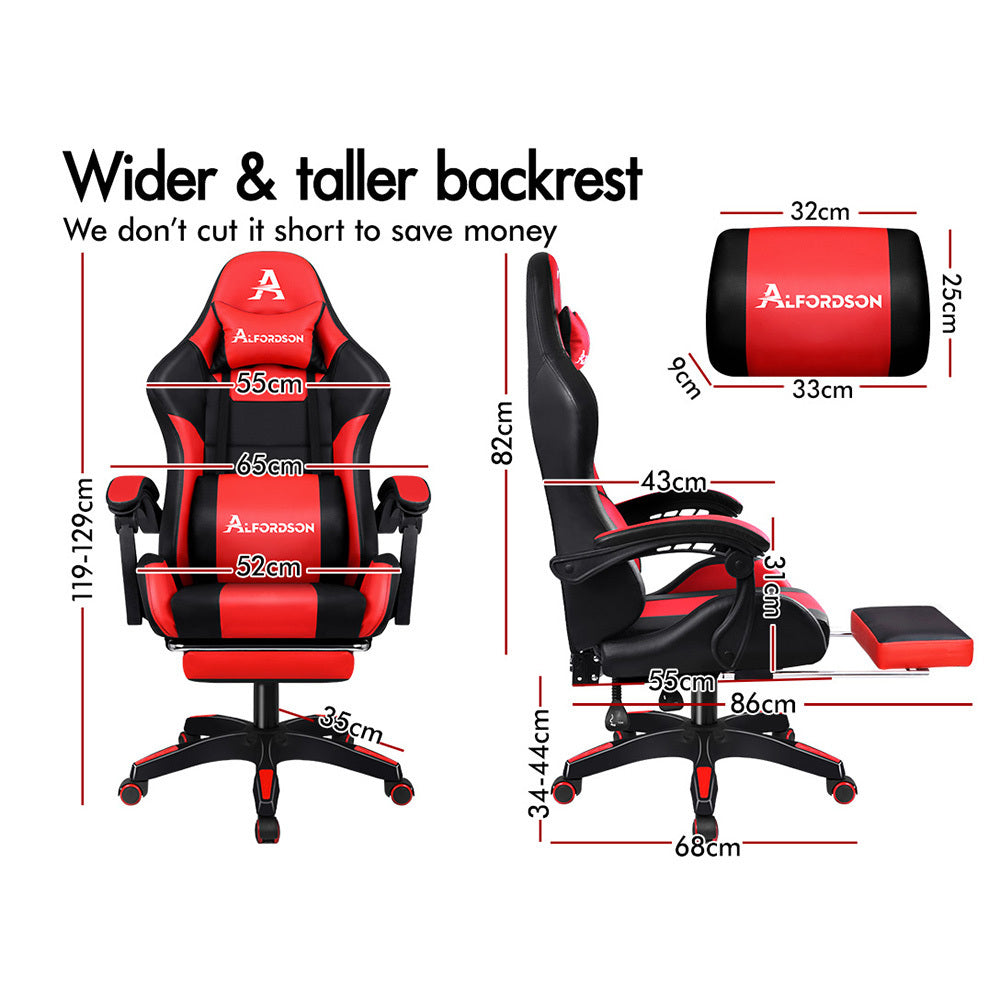ALFORDSON Gaming Office Chair Extra Large Pillow Racing Executive Footrest Seat