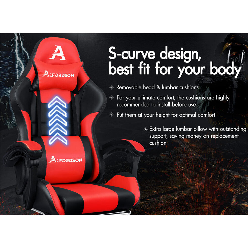 ALFORDSON Gaming Office Chair Extra Large Pillow Racing Executive Footrest Seat
