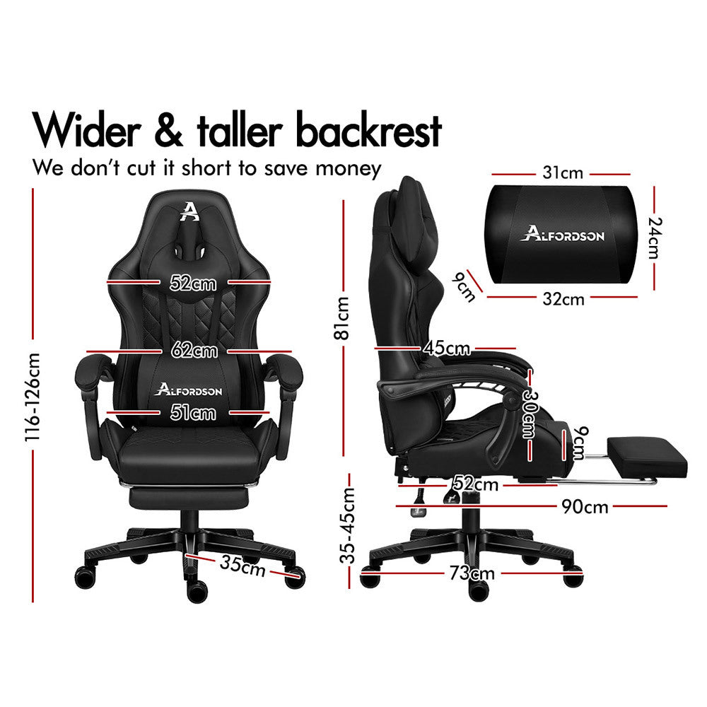ALFORDSON Gaming Chair Office Racer Large Lumbar Cushion Footrest Seat Leather