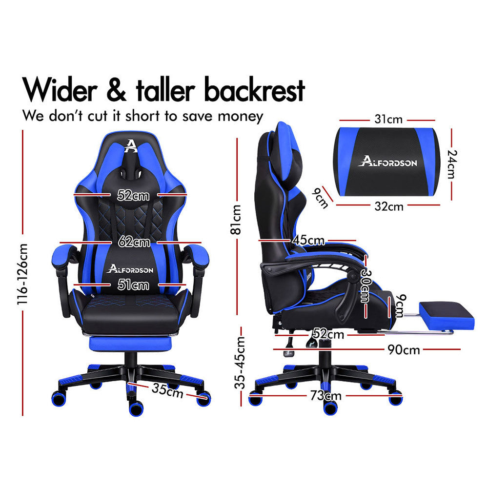 ALFORDSON Gaming Chair Office Racer Large Lumbar Cushion Footrest Seat Leather
