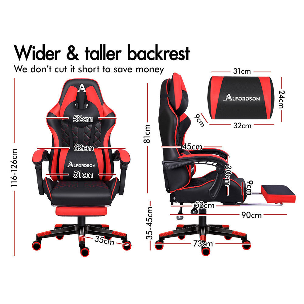 ALFORDSON Gaming Chair Office Racer Large Lumbar Cushion Footrest Seat Leather