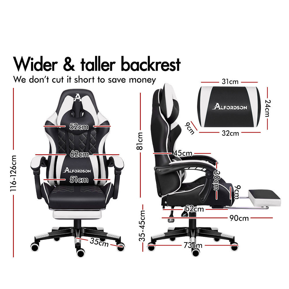ALFORDSON Gaming Chair Office Racer Large Lumbar Cushion Footrest Seat Leather