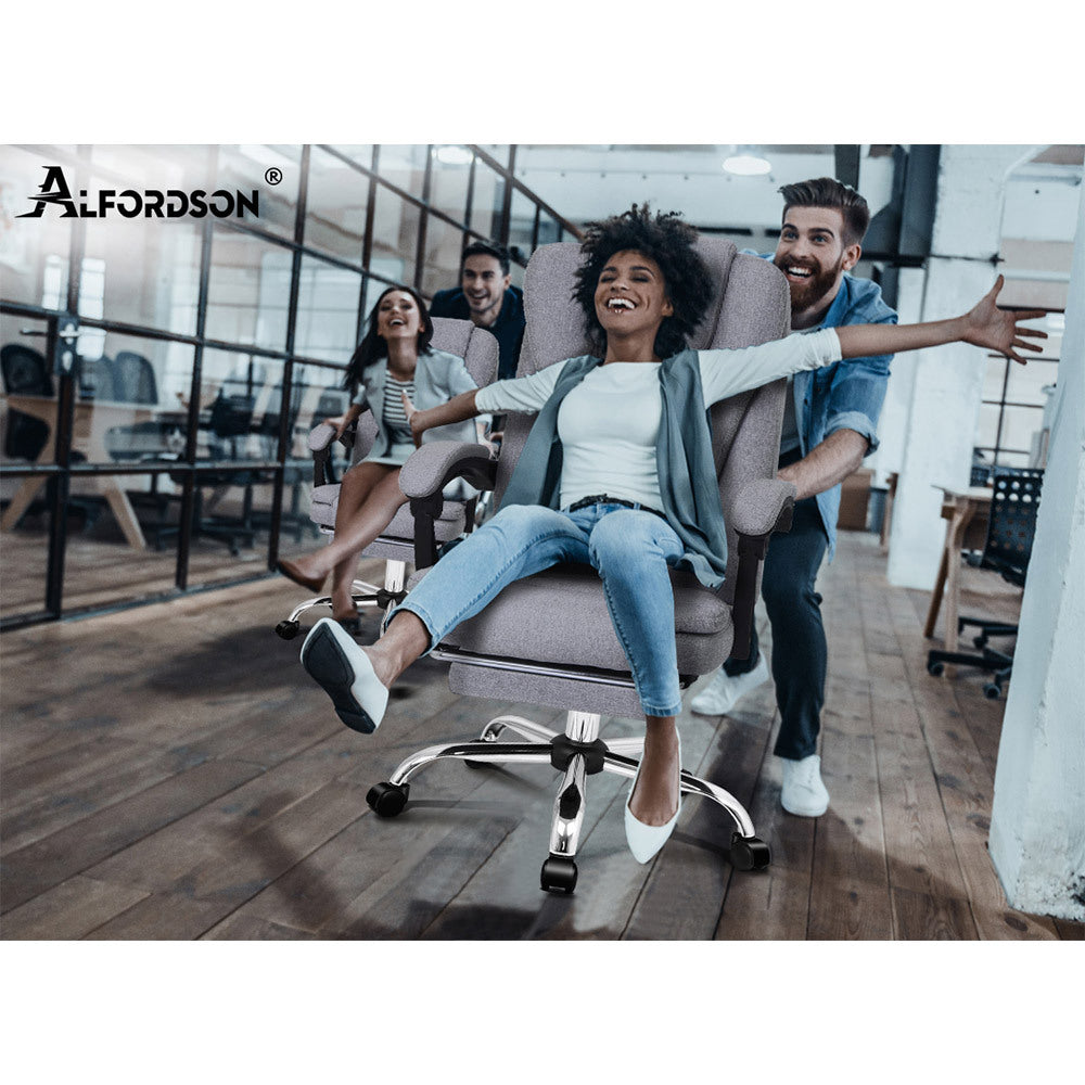 ALFORDSON Office Chair Gaming Executive Computer Racer Footrest Fabric Grey