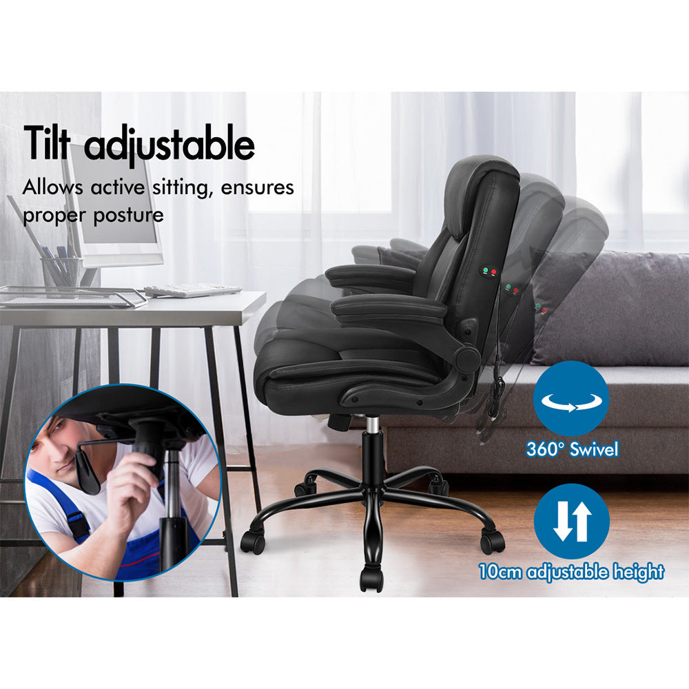 ALFORDSON Massage Office Chair Executive Computer Gaming Seat PU Leather Black