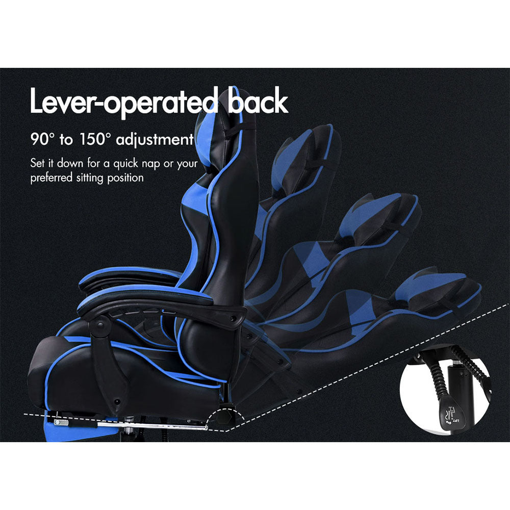 ALFORDSON Gaming Chair Office Executive Racing Footrest Seat PU Leather Blue