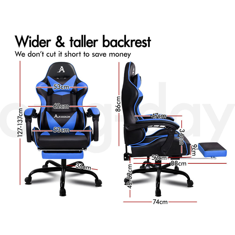 ALFORDSON Gaming Chair Office Executive Racing Footrest Seat PU Leather Blue