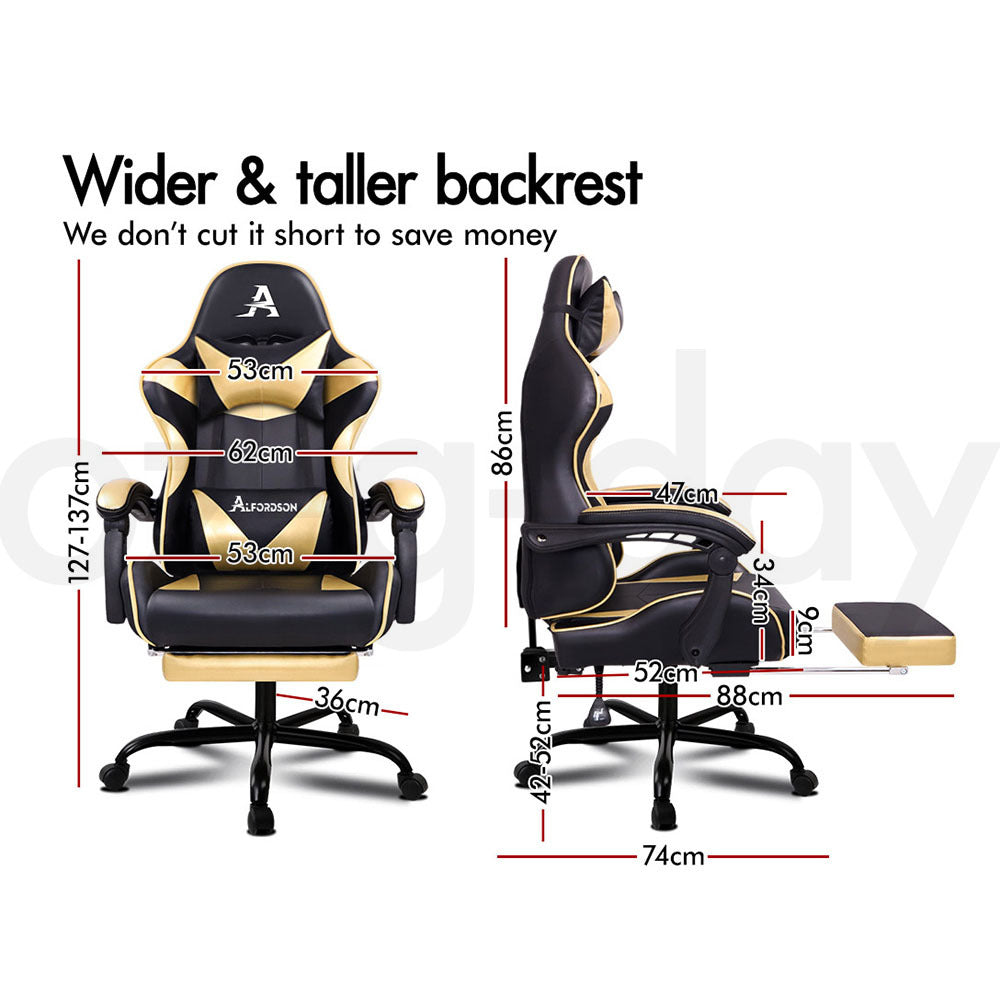 ALFORDSON Gaming Chair Office Executive Racing Footrest Seat PU Leather Gold