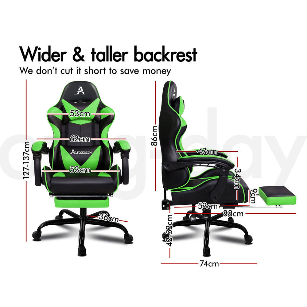 ALFORDSON Gaming Chair Office Executive Racing Footrest Seat PU Leather Green