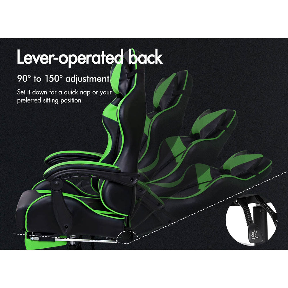 ALFORDSON Gaming Chair Office Executive Racing Footrest Seat PU Leather Green