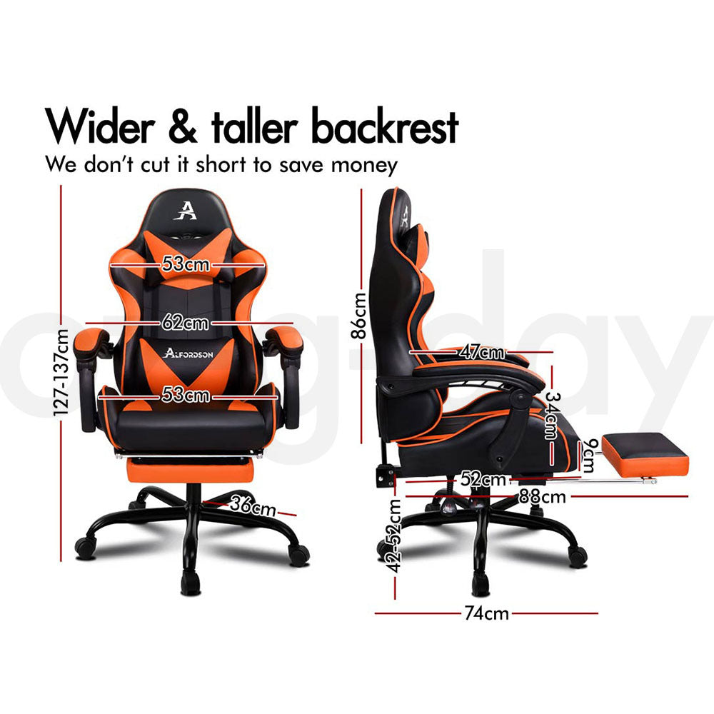 ALFORDSON Gaming Chair Office Executive Racing Footrest Seat PU Leather Orange