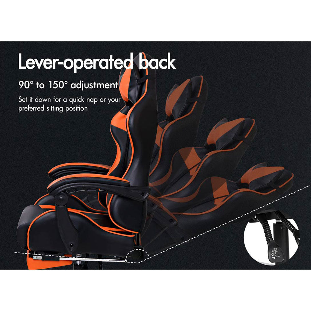 ALFORDSON Gaming Chair Office Executive Racing Footrest Seat PU Leather Orange