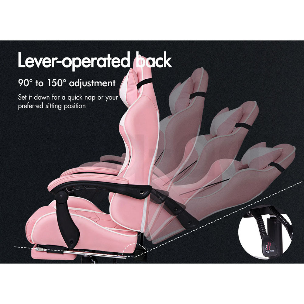ALFORDSON Gaming Chair Office Executive Racing Footrest Seat PU Leather Pink