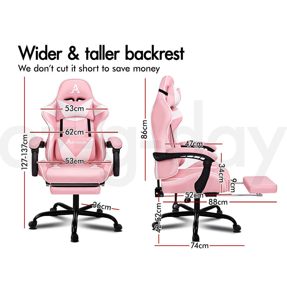 ALFORDSON Gaming Chair Office Executive Racing Footrest Seat PU Leather Pink