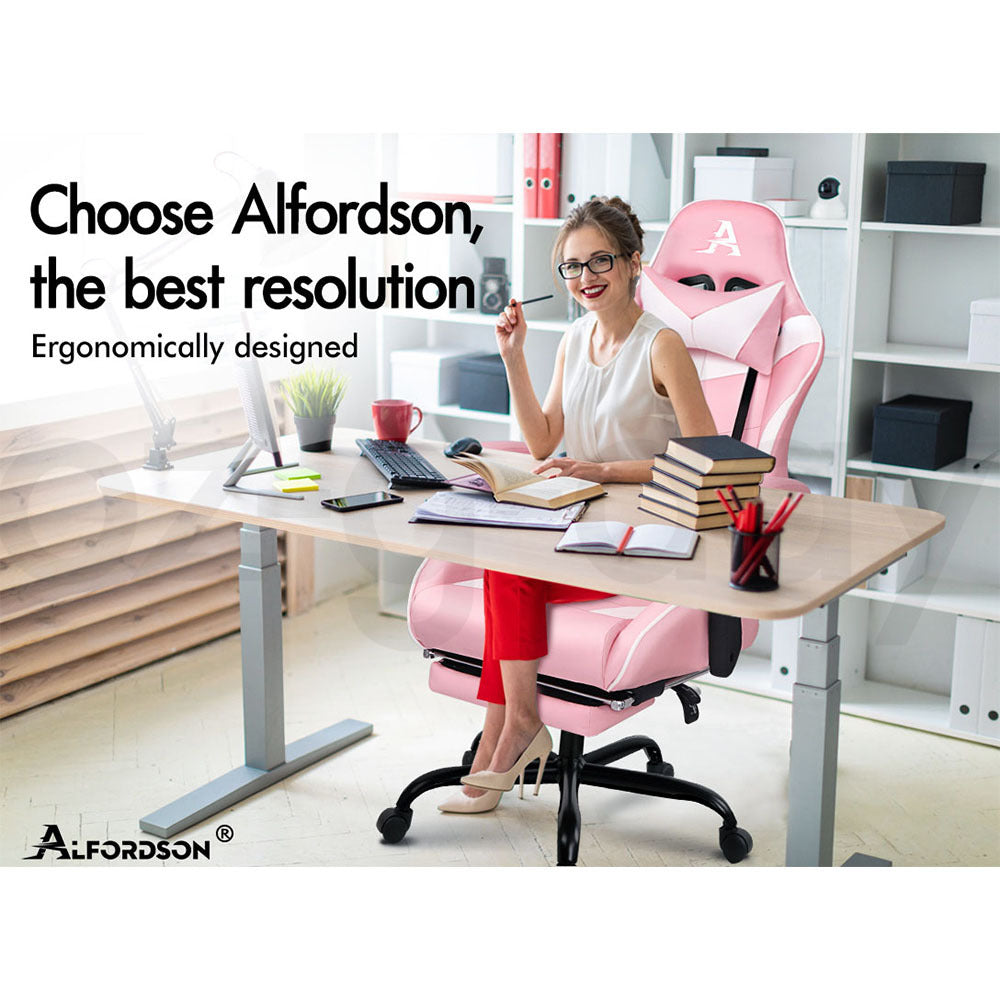 ALFORDSON Gaming Chair Office Executive Racing Footrest Seat PU Leather Pink