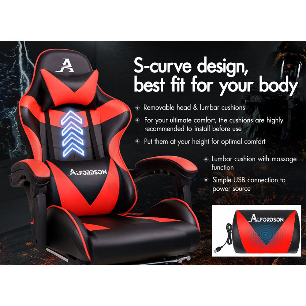 ALFORDSON Gaming Chair Office Executive Racing Footrest Seat PU Leather Red