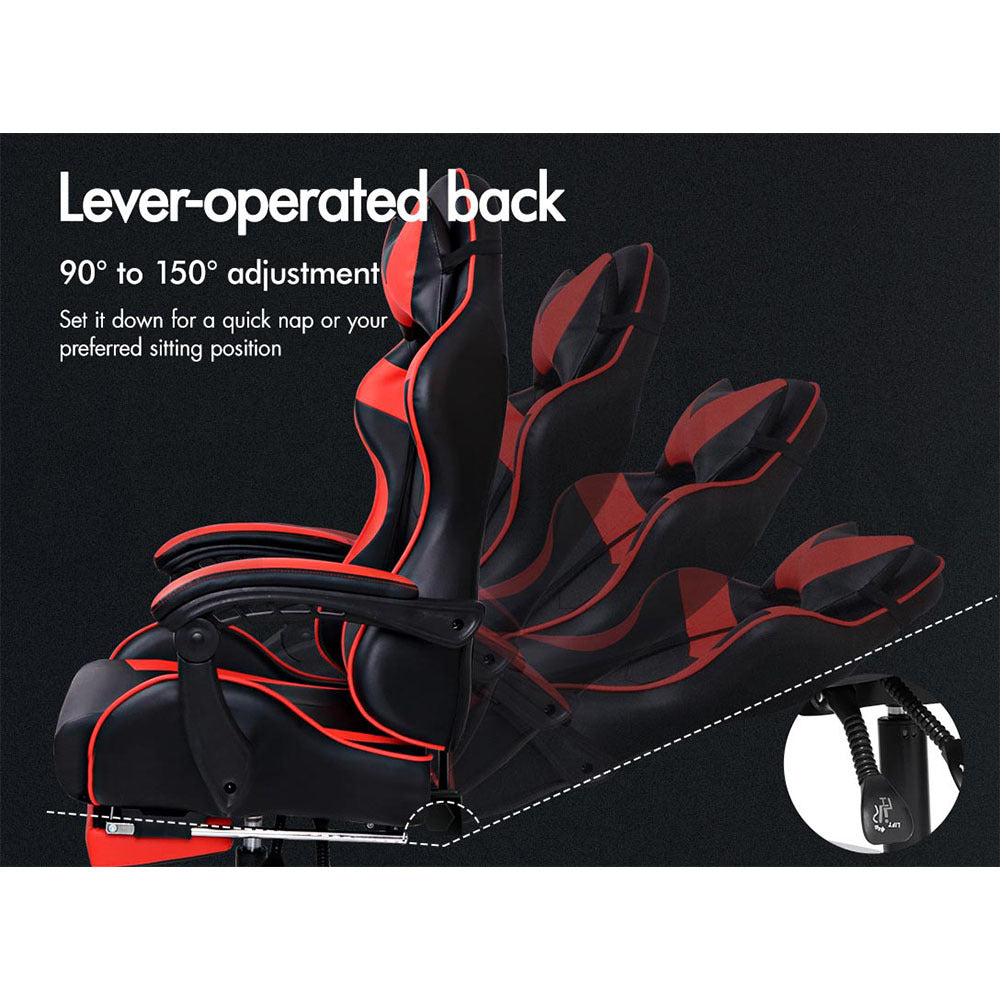 ALFORDSON Gaming Chair Office Executive Racing Footrest Seat PU Leather Red