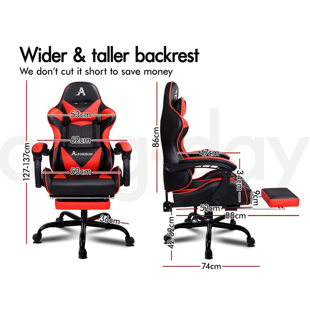ALFORDSON Gaming Chair Office Executive Racing Footrest Seat PU Leather Red