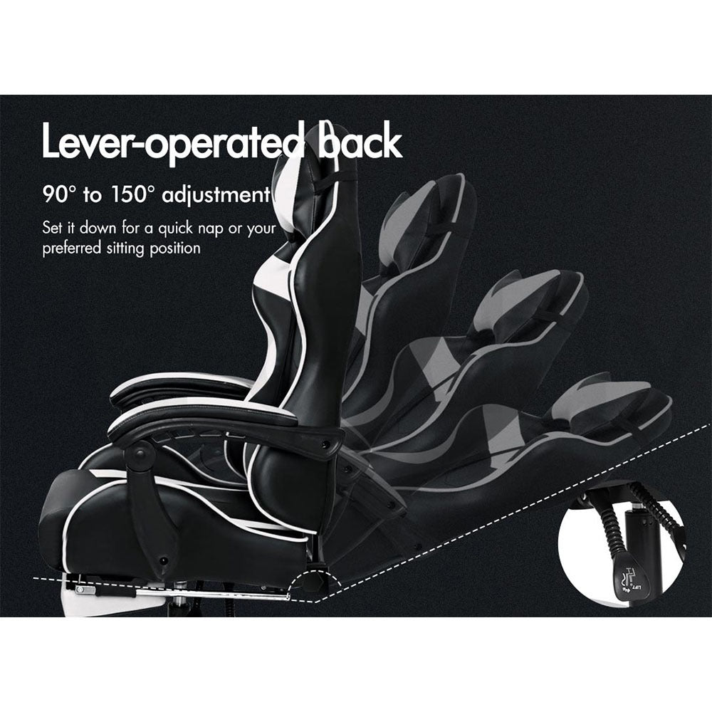 ALFORDSON Gaming Chair Office Executive Racing Footrest Seat PU Leather White