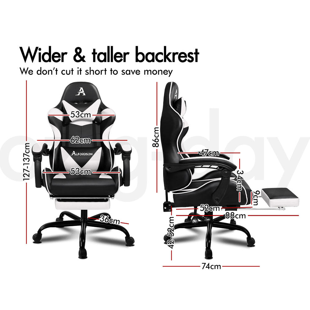 ALFORDSON Gaming Chair Office Executive Racing Footrest Seat PU Leather White