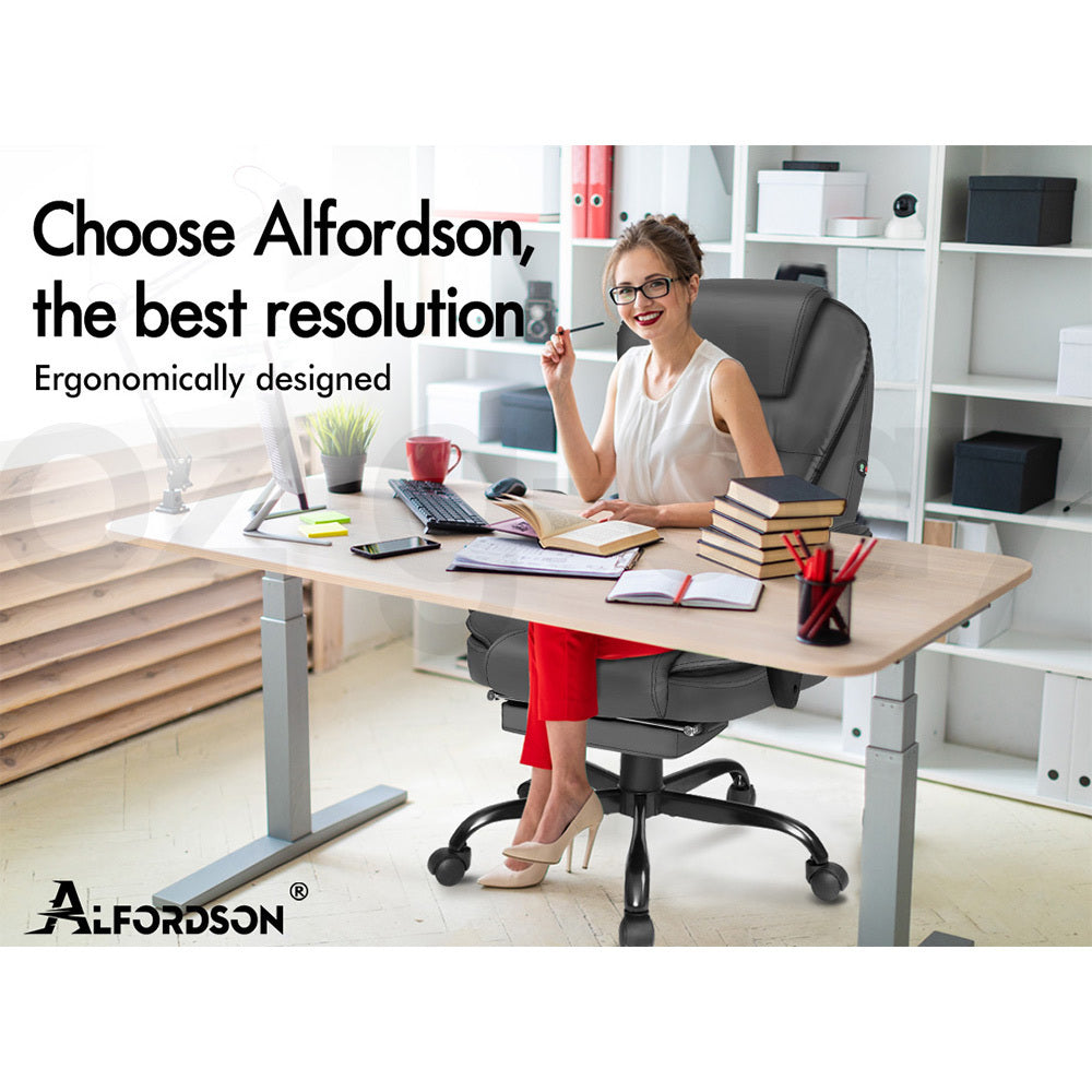 ALFORDSON Massage Office Chair FOOTREST Executive Gaming Racing Seat Grey PU