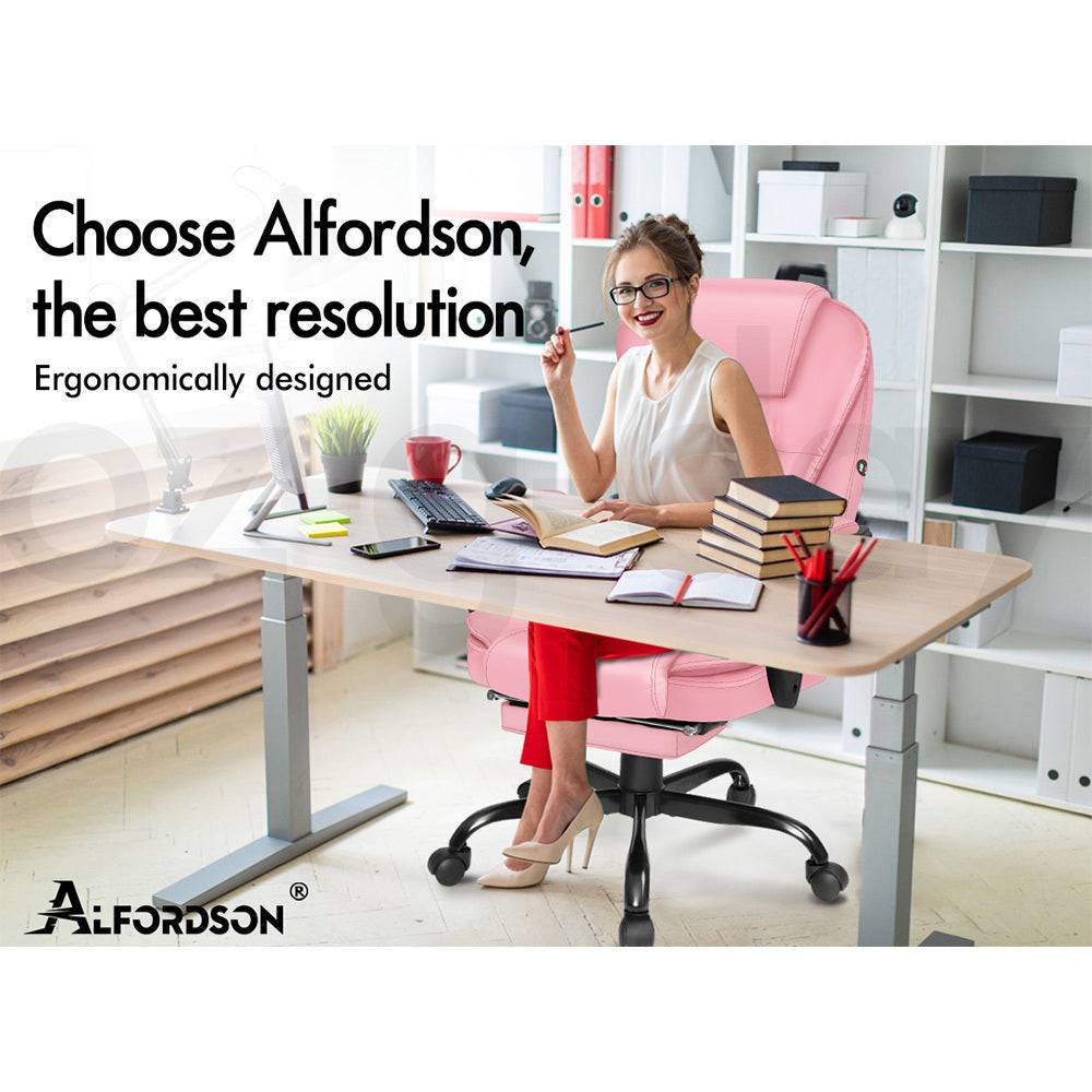 ALFORDSON Massage Office Chair FOOTREST Executive Gaming Racing Seat Pink PU