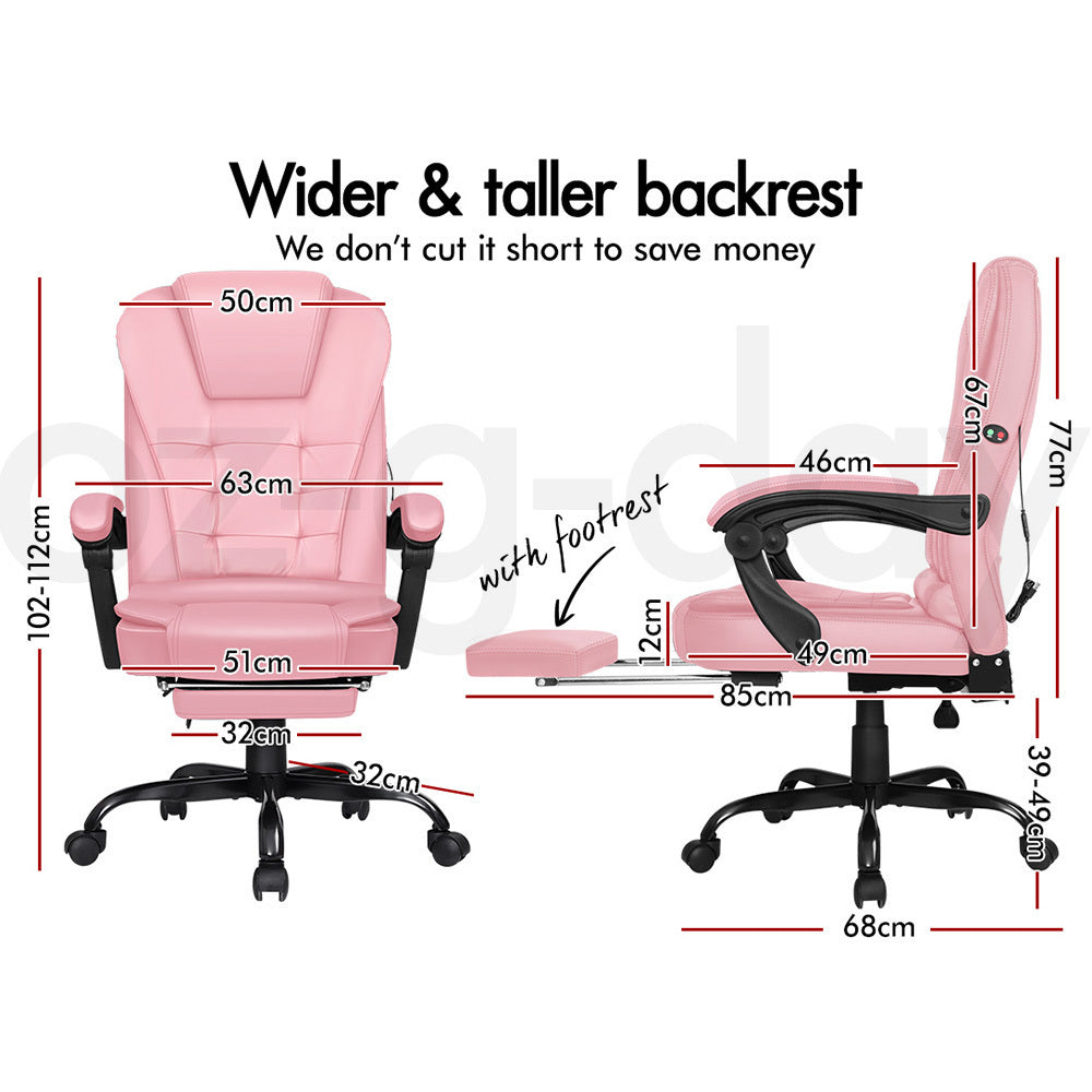 ALFORDSON Massage Office Chair FOOTREST Executive Gaming Racing Seat Pink PU