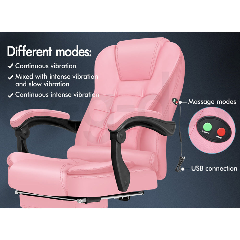 ALFORDSON Massage Office Chair FOOTREST Executive Gaming Racing Seat Pink PU