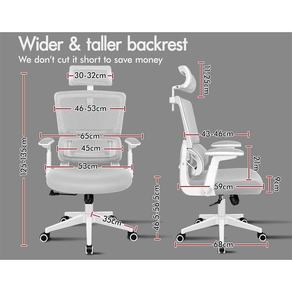 ALFORDSON Mesh Office Chair Ergonomic Computer Seat White & Light Grey