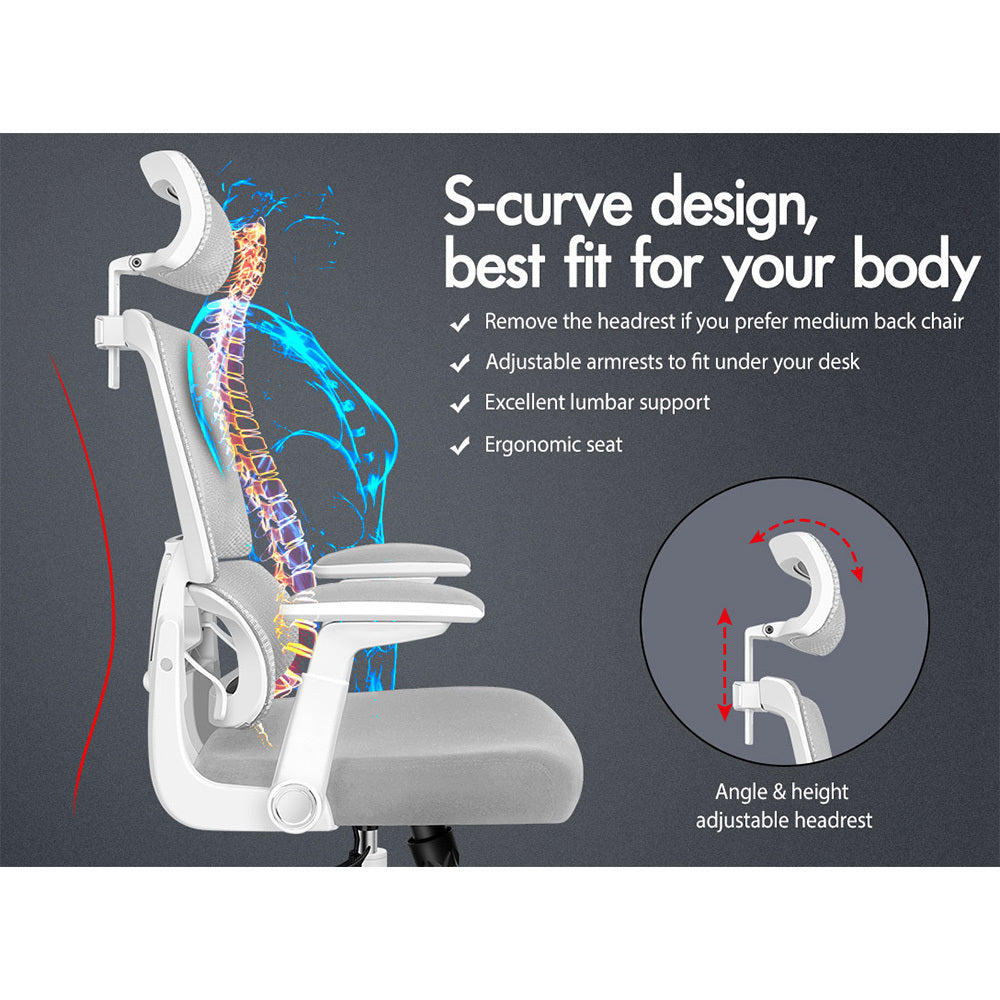 ALFORDSON Mesh Office Chair Ergonomic Computer Seat White & Light Grey