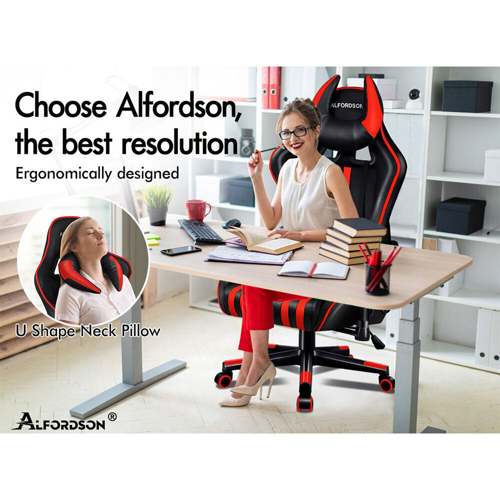 ALFORDSON Gaming Chair Office Racing Seat Executive PU Leather Computer OXEN Red