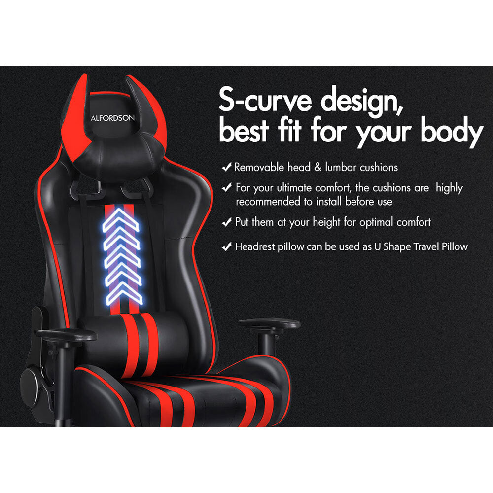 ALFORDSON Gaming Chair Office Racing Seat Executive PU Leather Computer OXEN Red