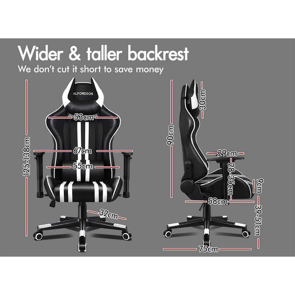ALFORDSON Gaming Chair Office Racing Seat Executive Leather Computer OXEN White