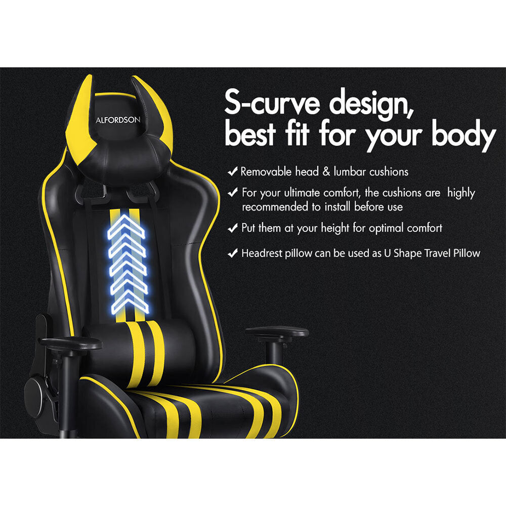 ALFORDSON Gaming Chair Office Racing Seat Executive Leather Computer OXEN Yellow