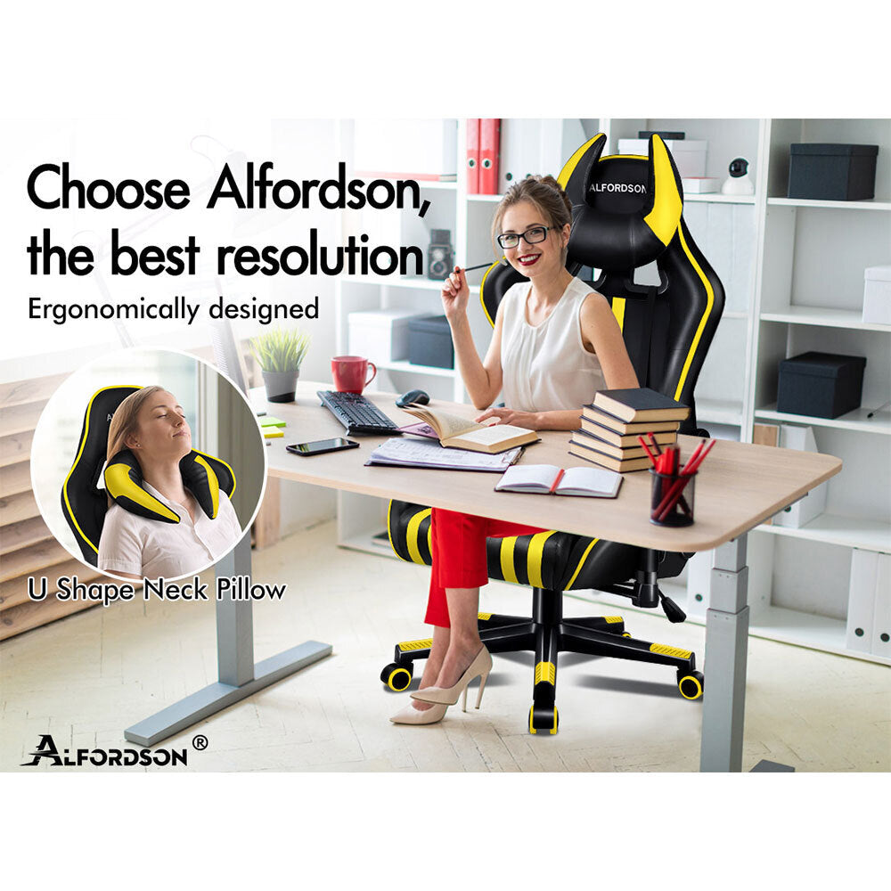 ALFORDSON Gaming Chair Office Racing Seat Executive Leather Computer OXEN Yellow