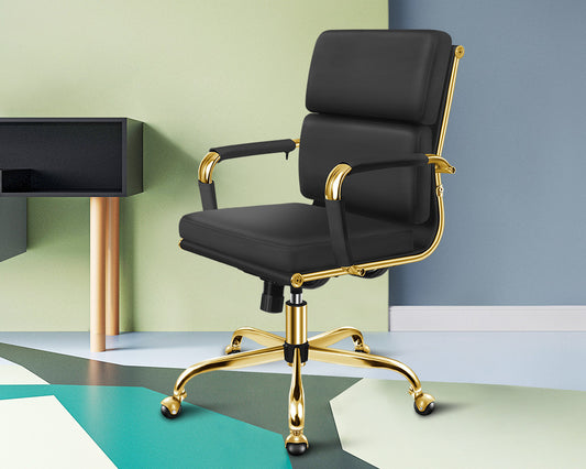 ALFORDSON Office Chair Ergonomic Paddings Executive Computer Work Seat Mid Back Gold and Black