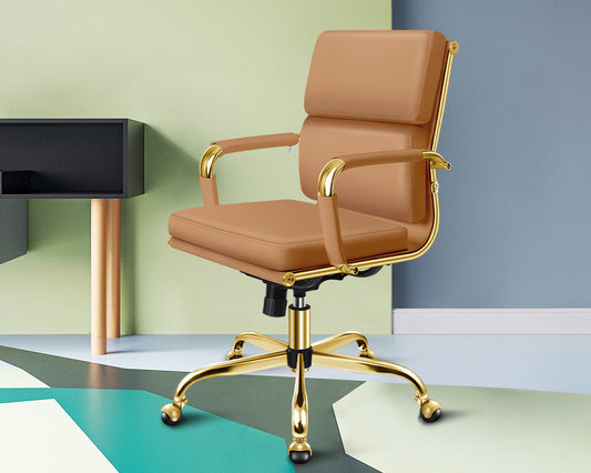 ALFORDSON Office Chair Ergonomic Paddings Executive Computer Seat Mid Back Gold and Brown